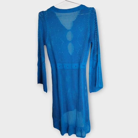 Kingspinner Womens Coverup Sz Medium Crochet Knit Swim Beach Dress Turquoise - Picture 2 of 13